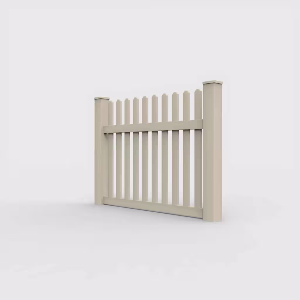 Tan straight picket 4 ft fence, left-side view
