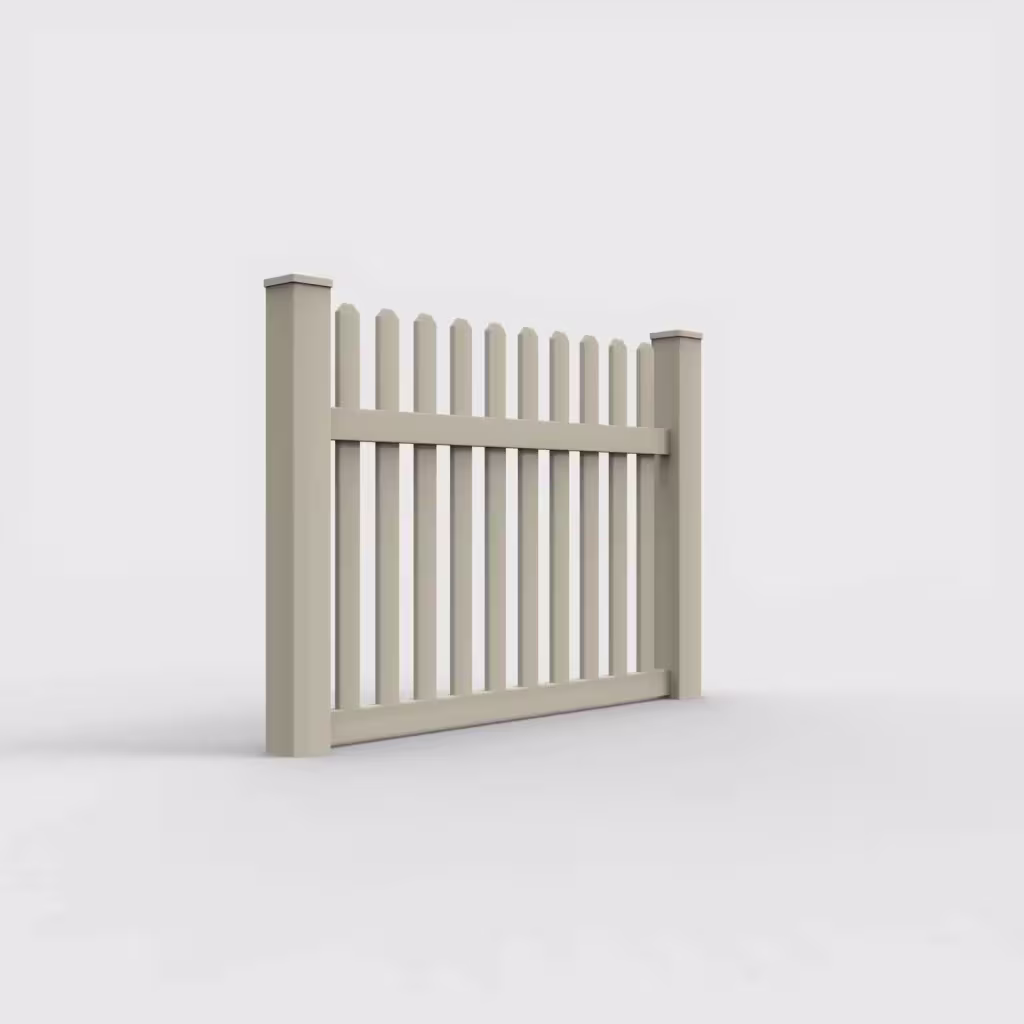 Tan straight picket 4 ft fence, right-side view