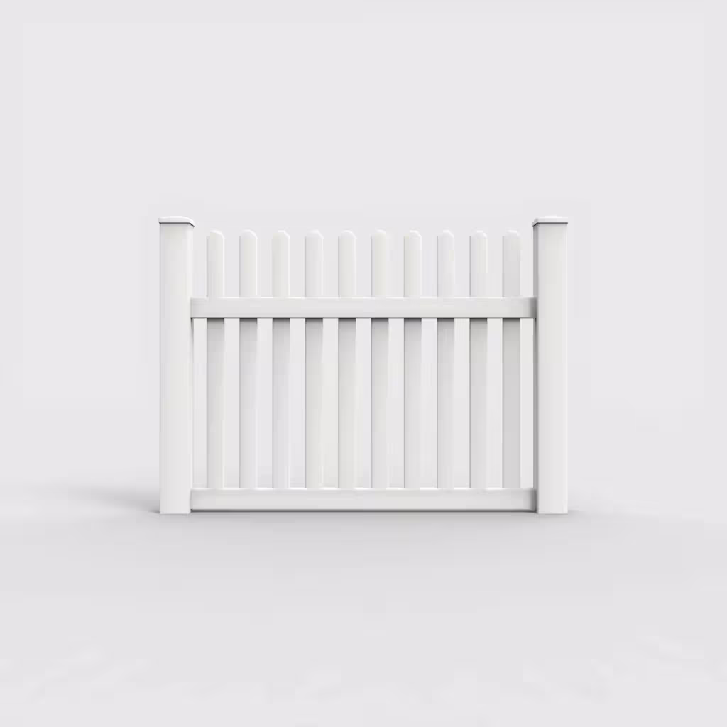 White straight picket 4 ft fence, front view