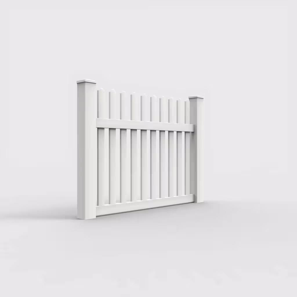 White straight picket 4 ft fence, right-side view