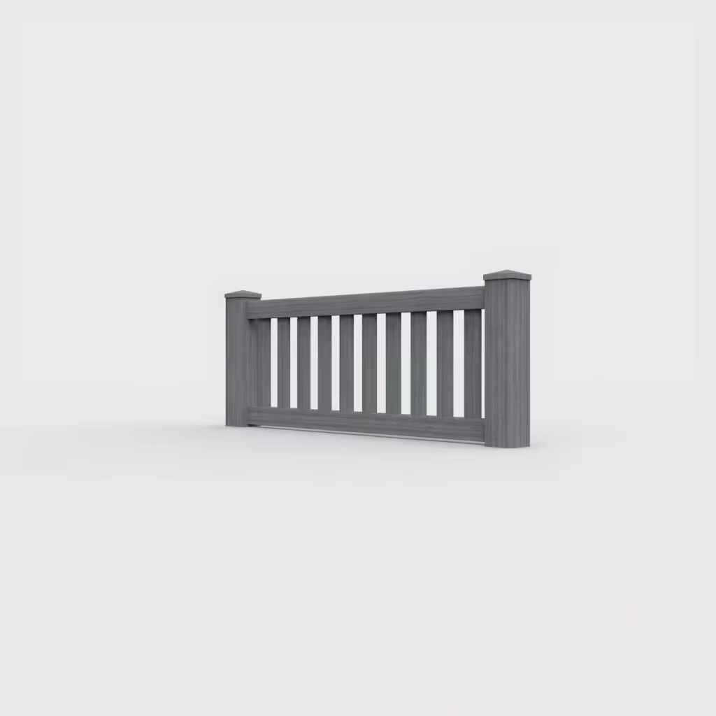 Arctic blend vertical picket 2 ft wall topper, left-side view