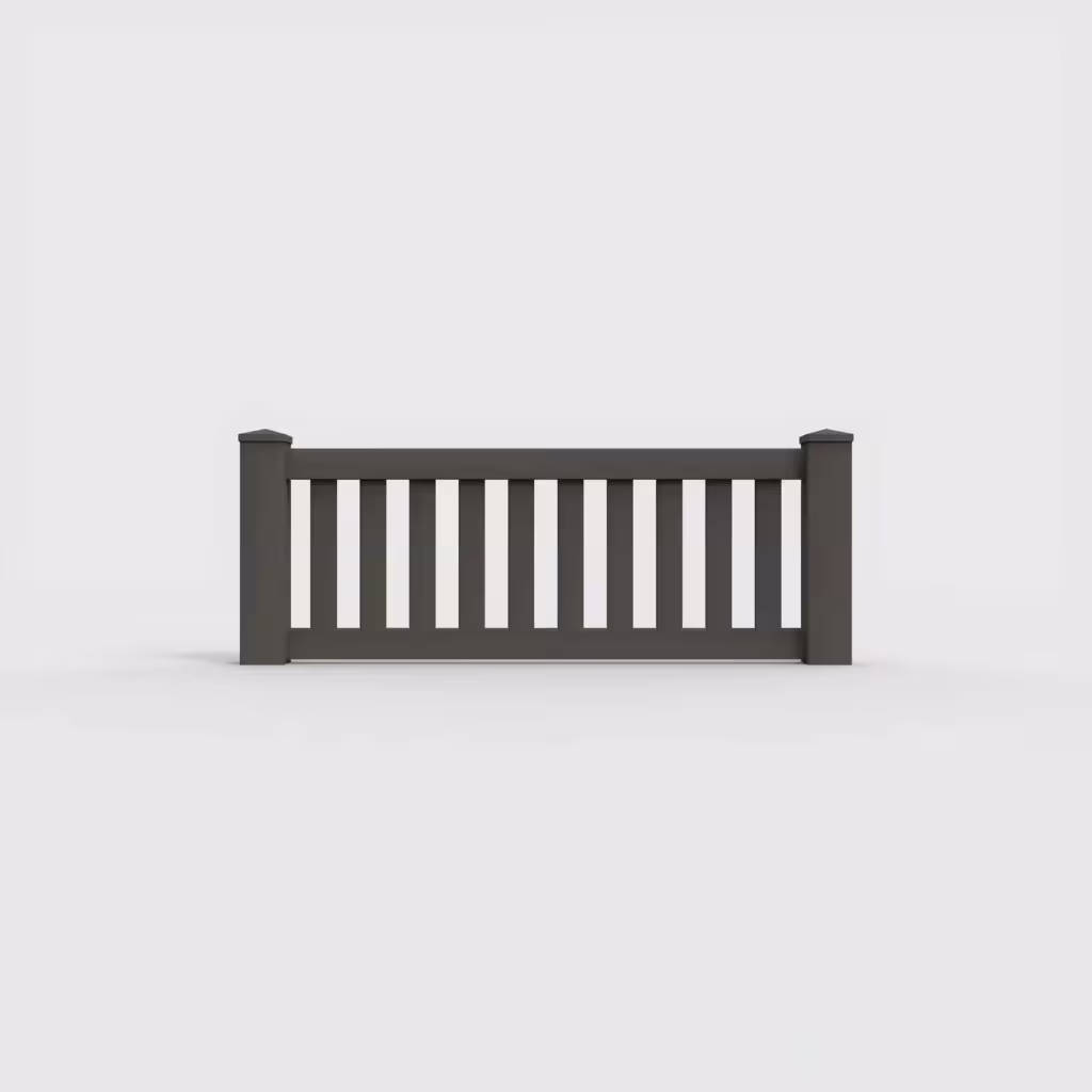 D. walnut vertical picket 2 ft wall topper, front view
