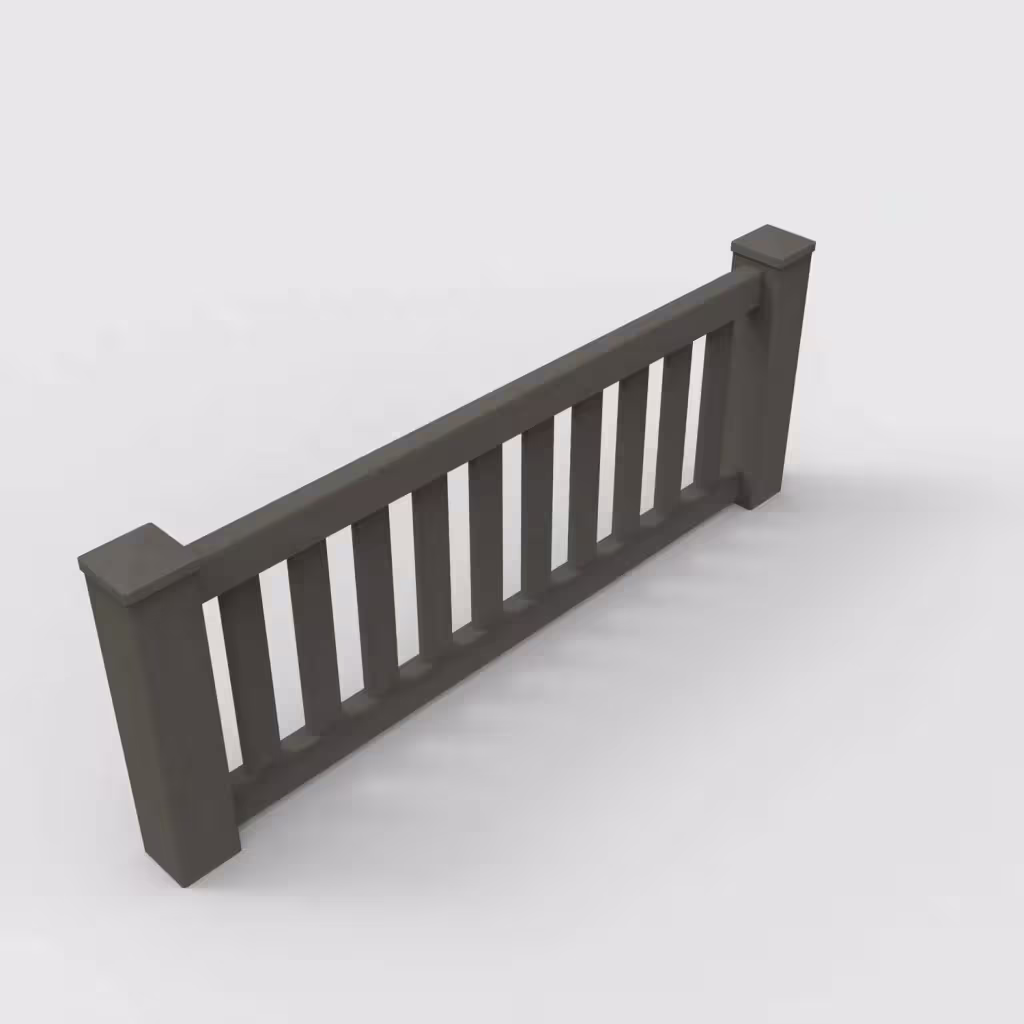 D. walnut vertical picket 2 ft wall topper, isometric view