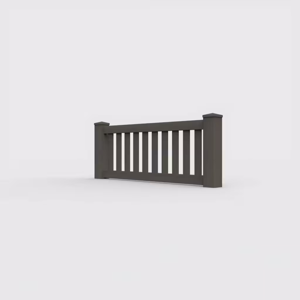 D. walnut vertical picket 2 ft wall topper, left-side view