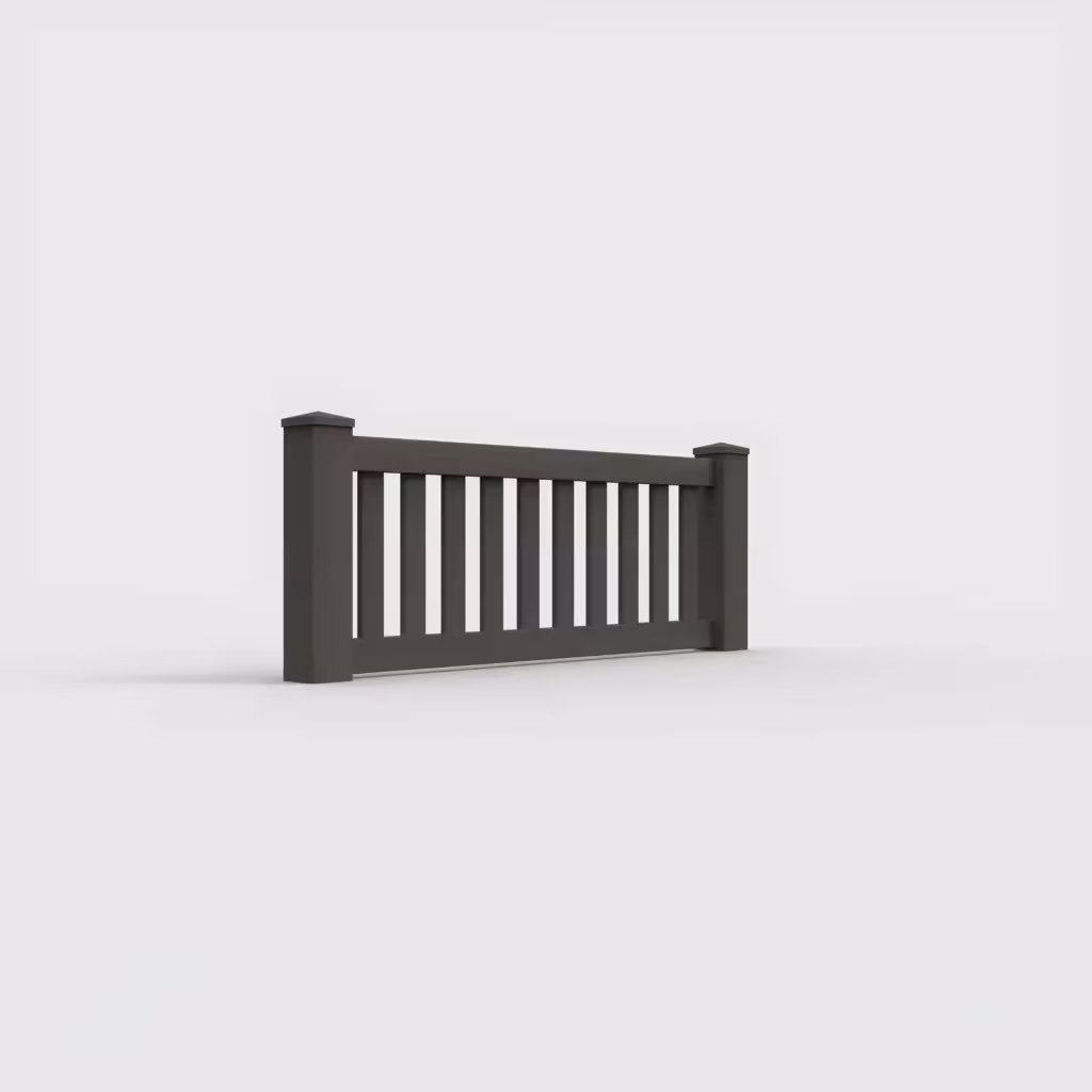D. walnut vertical picket 2 ft wall topper, right-side view
