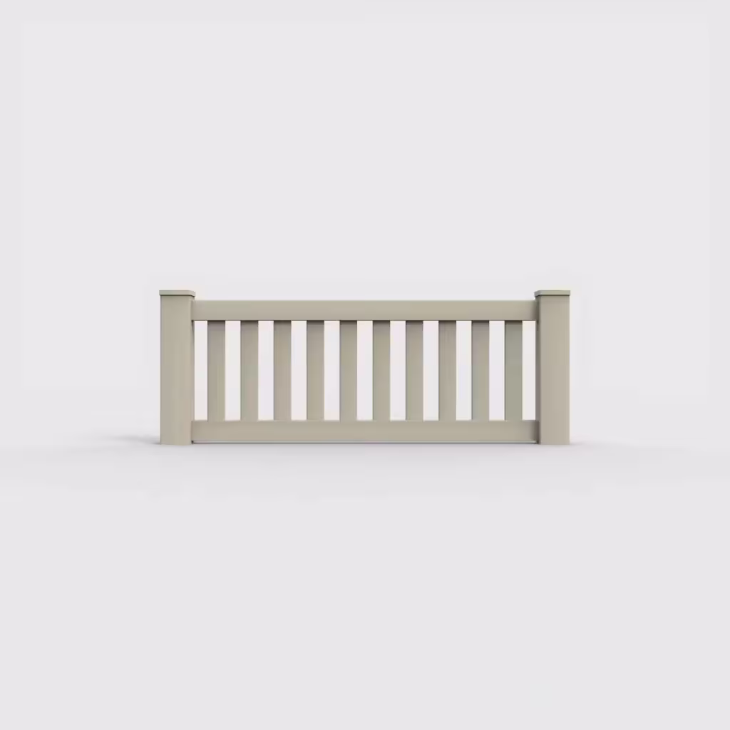 Tan vertical picket 2 ft wall topper, front view