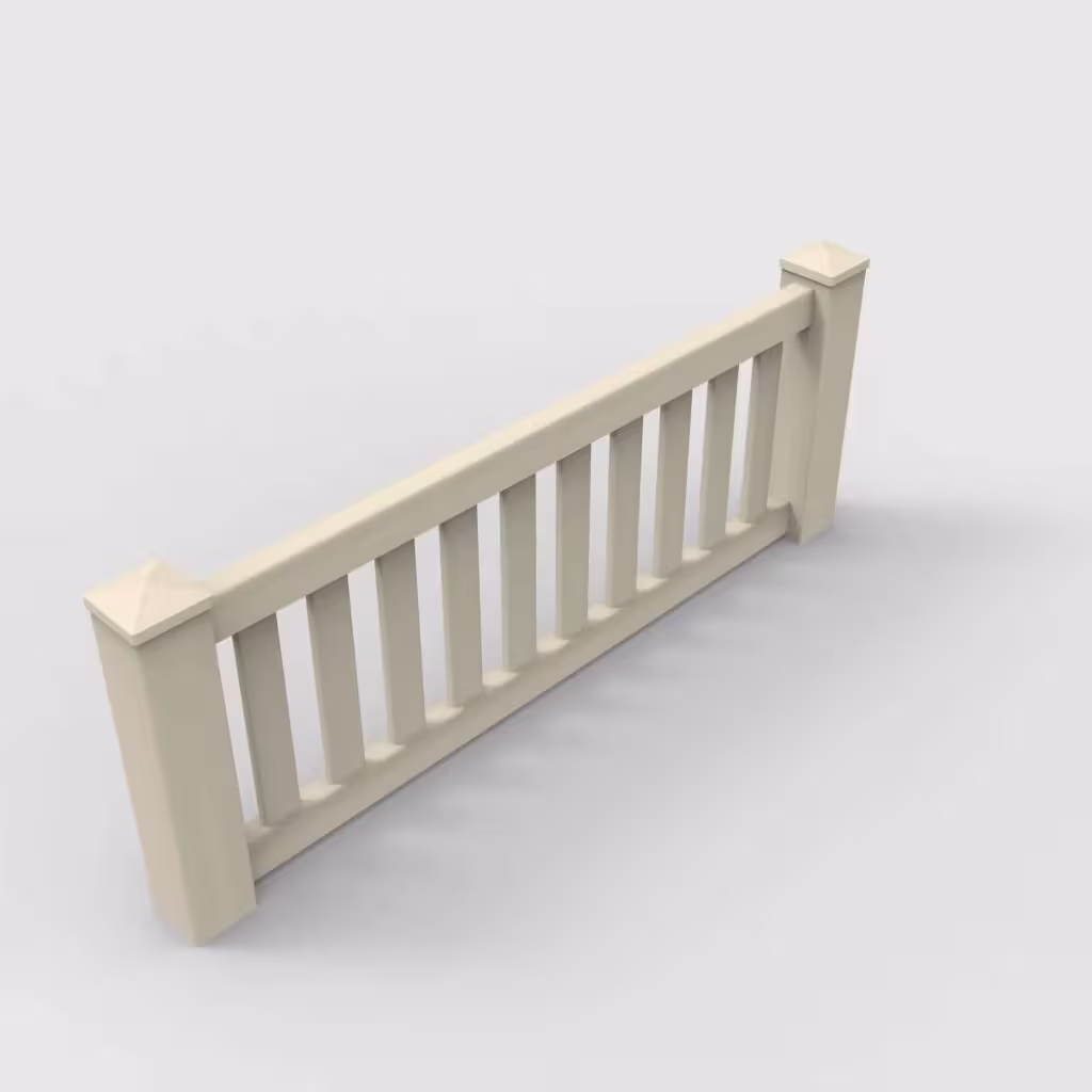 Tan vertical picket 2 ft wall topper, isometric view
