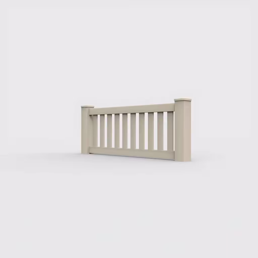 Tan vertical picket 2 ft wall topper, left-side view