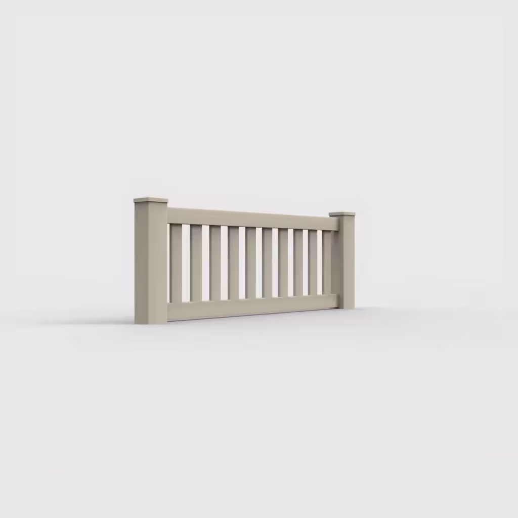 Tan vertical picket 2 ft wall topper, right-side view