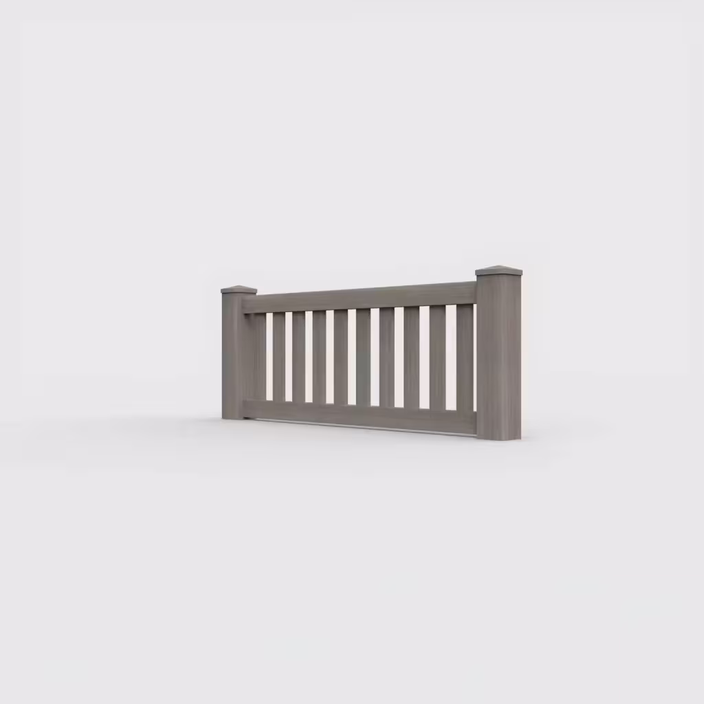 Weathered blend vertical picket 2 ft wall topper, left-side view