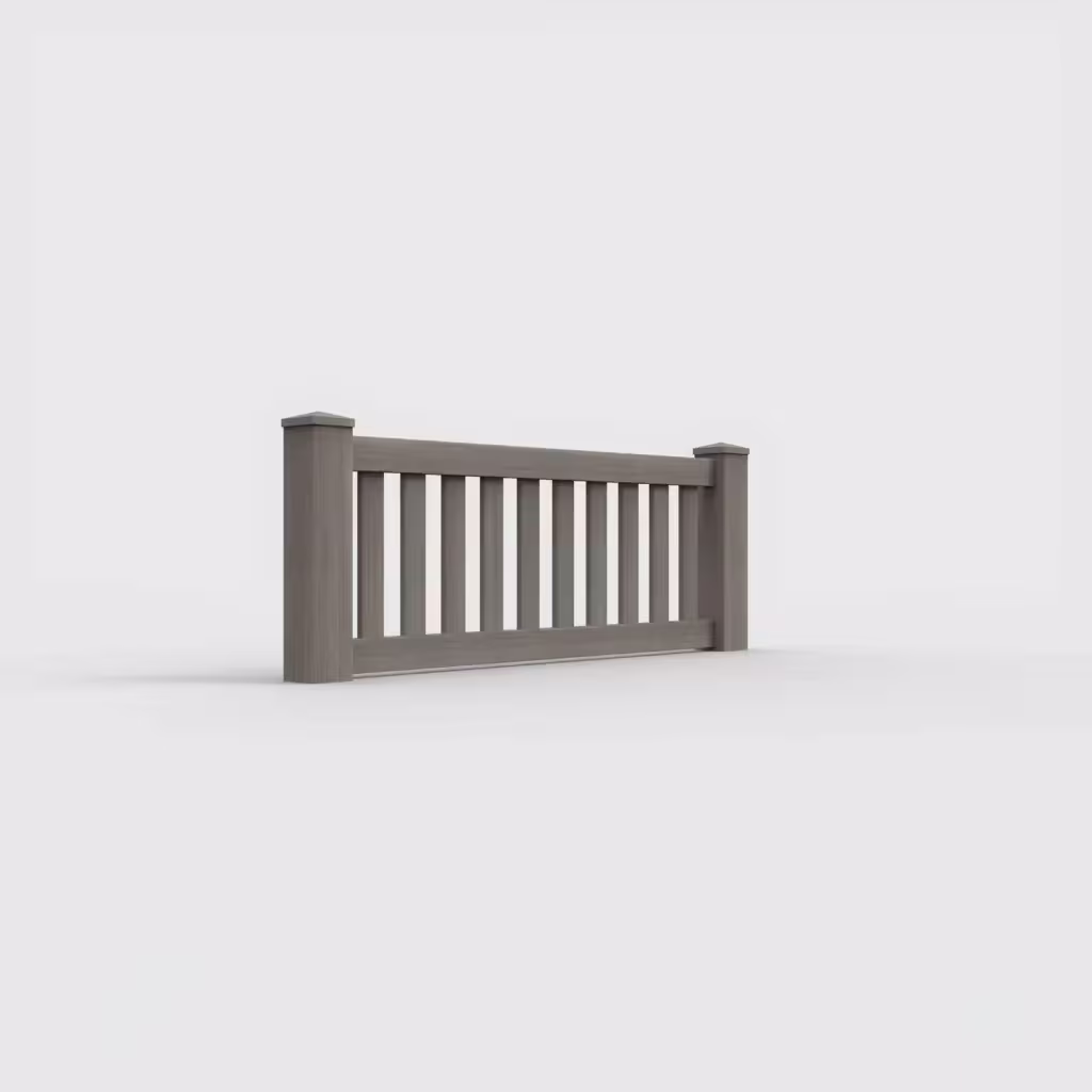 Weathered blend vertical picket 2 ft wall topper, right-side view