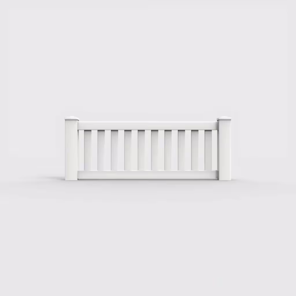 White vertical picket 2 ft wall topper, front view