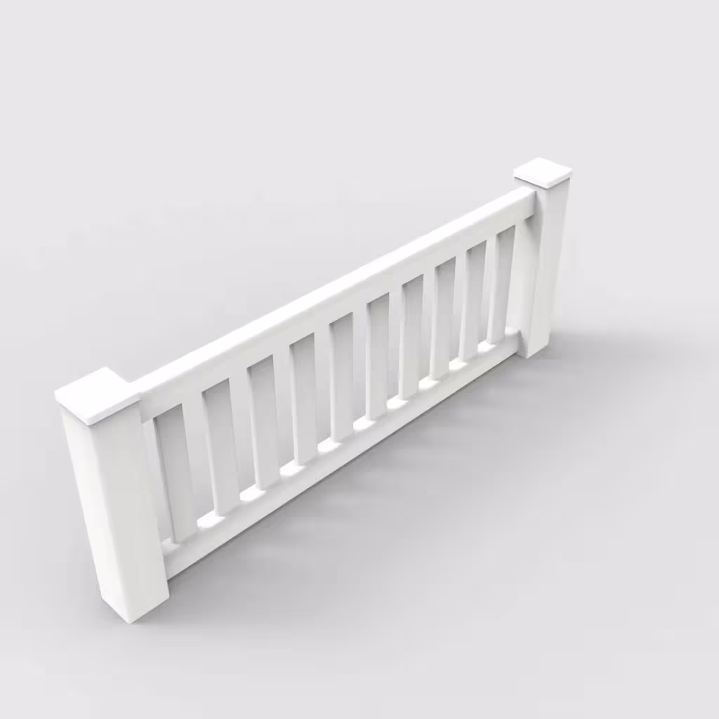 White vertical picket 2 ft wall topper, isometric view