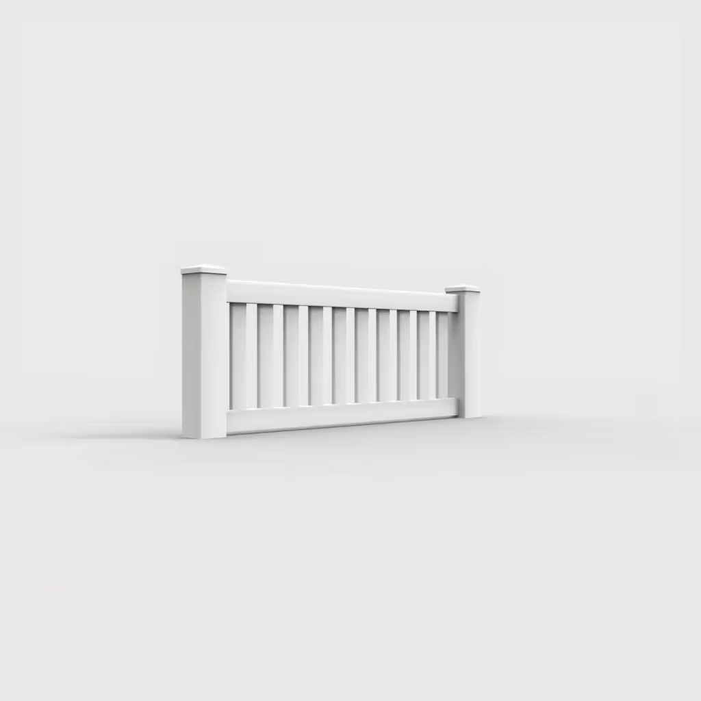 White vertical picket 2 ft wall topper, right-side view