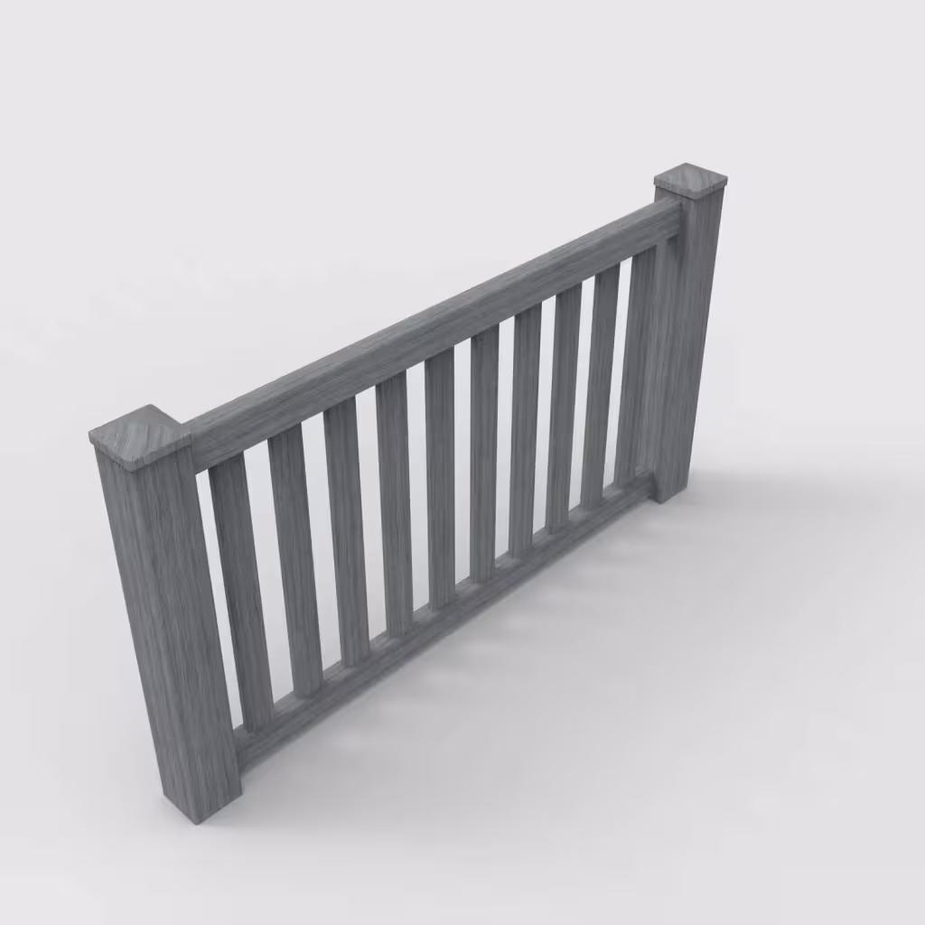 Arctic blend vertical picket 3 ft wall topper, isometric view