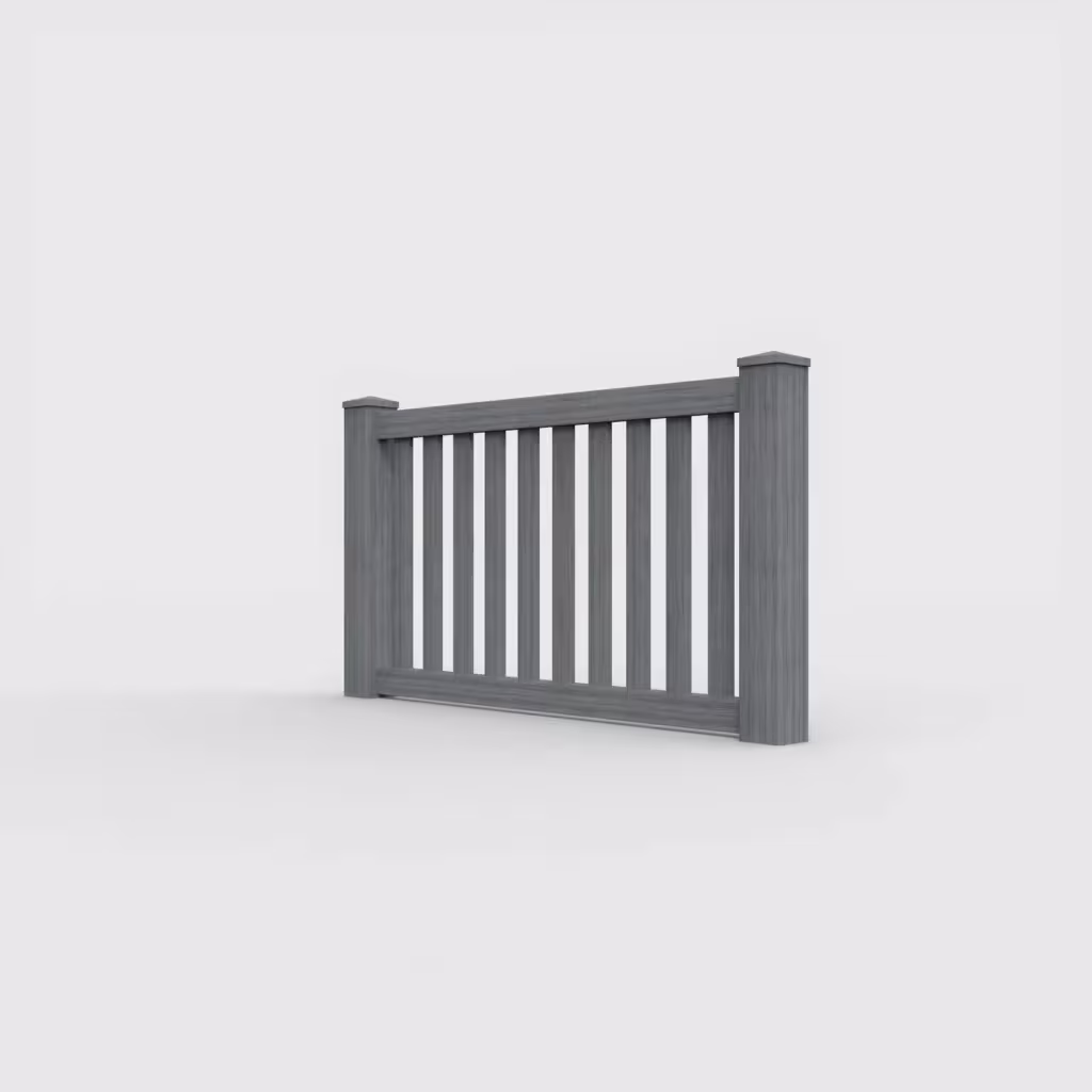 Arctic blend vertical picket 3 ft wall topper, left-side view