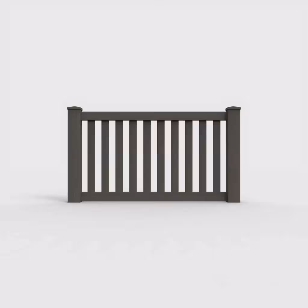 D. walnut vertical picket 3 ft wall topper, front view