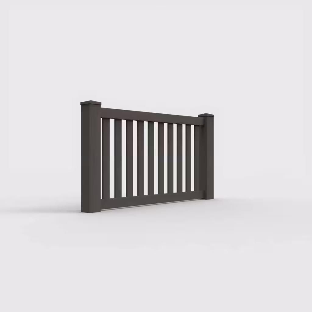 D. walnut vertical picket 3 ft wall topper, right-side view