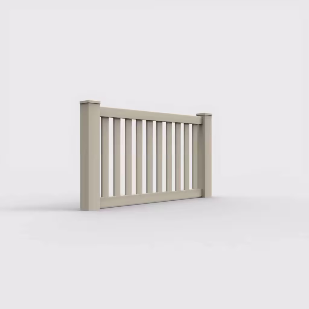 Tan vertical picket 3 ft wall topper, right-side view