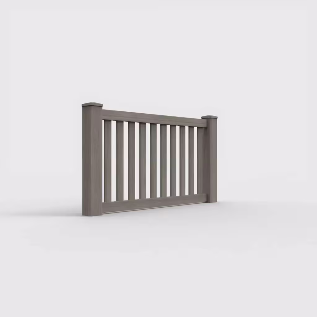 Weathered blend vertical picket 3 ft wall topper, right-side view