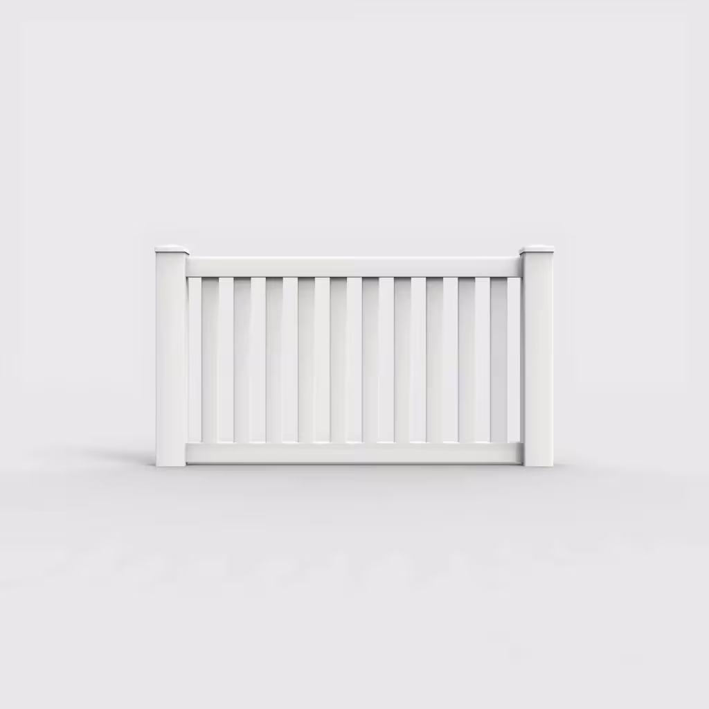 White vertical picket 3 ft wall topper, front view