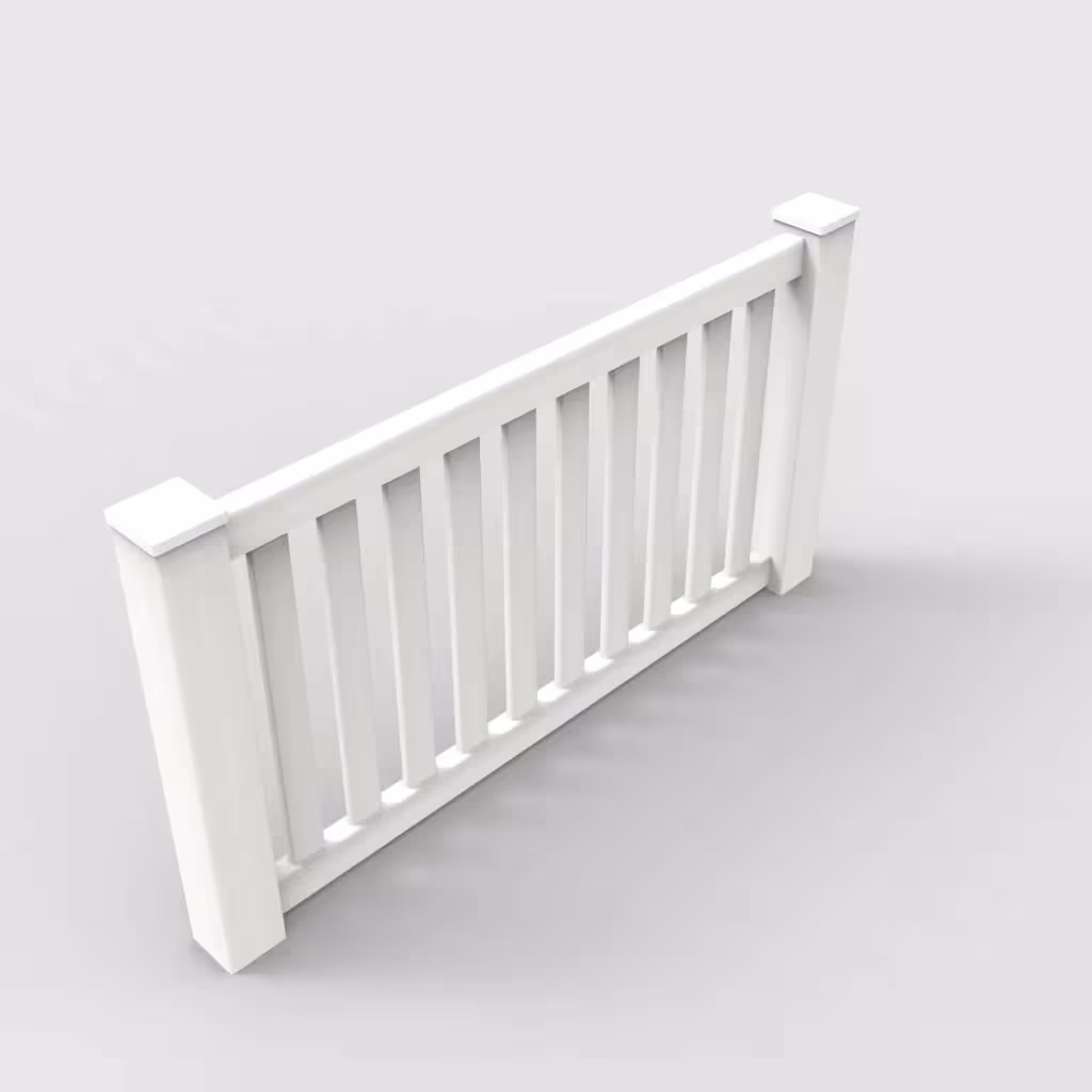 White vertical picket 3 ft wall topper, isometric view