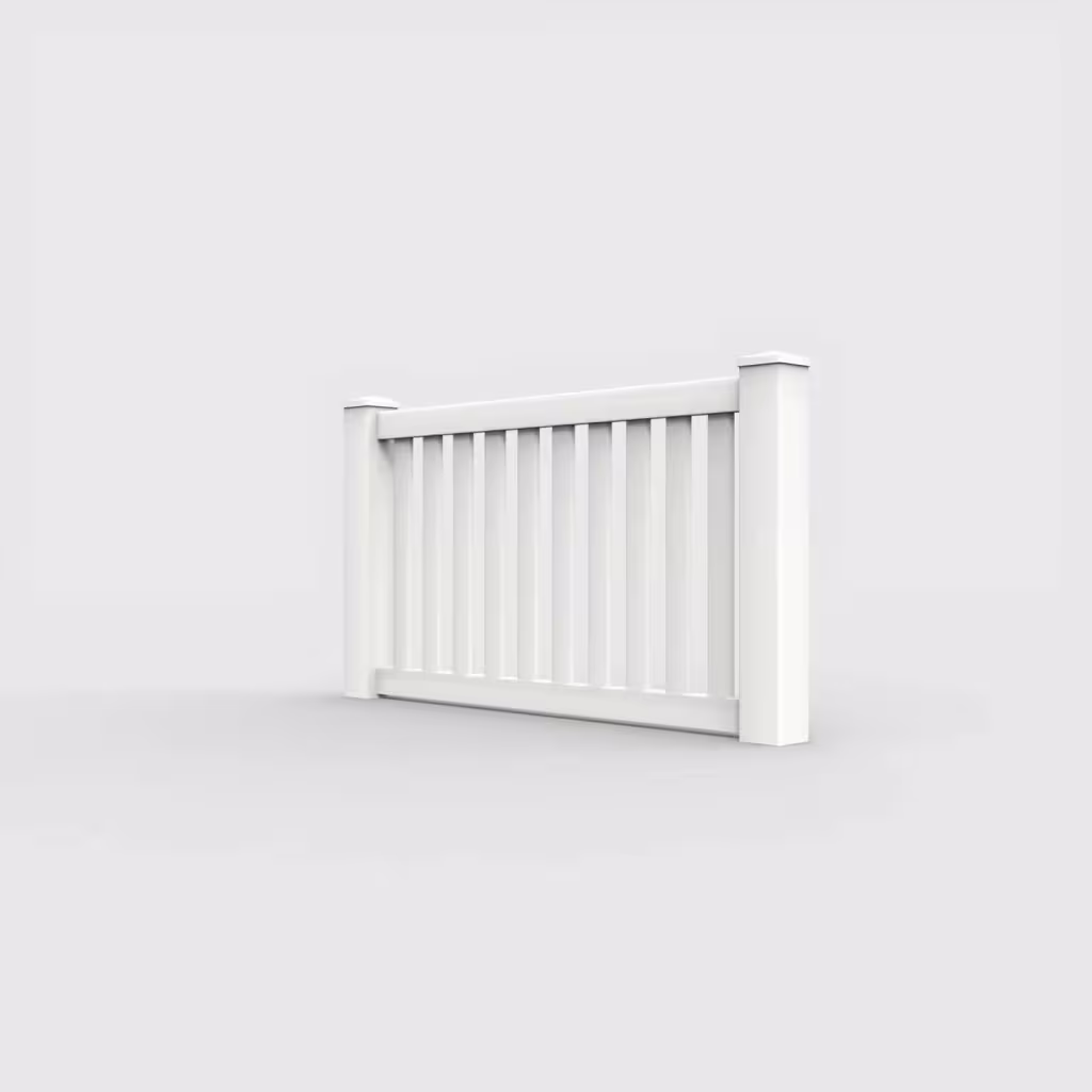 White vertical picket 3 ft wall topper, left-side view