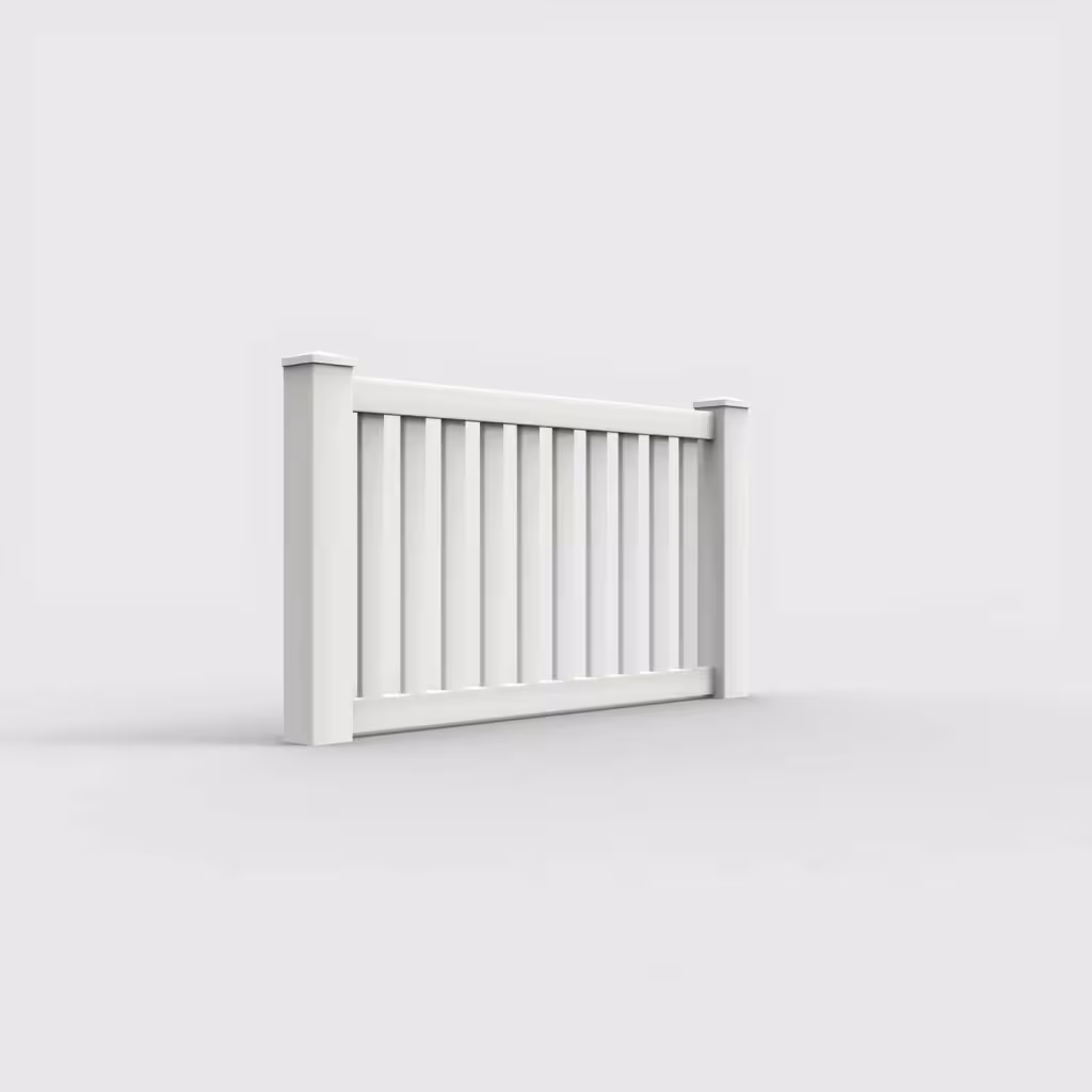 White vertical picket 3 ft wall topper, right-side view