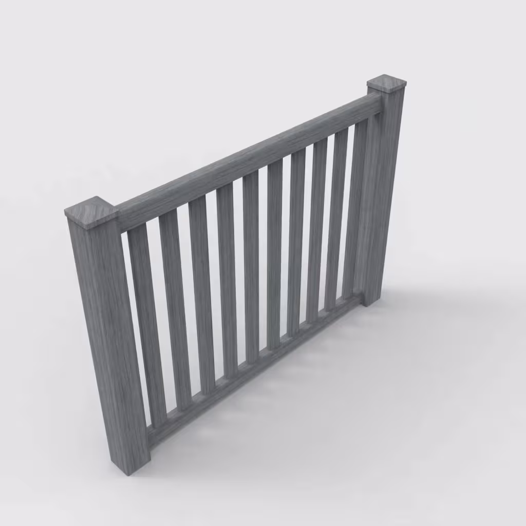 Arctic blend vertical picket 4 ft fence, isometric view