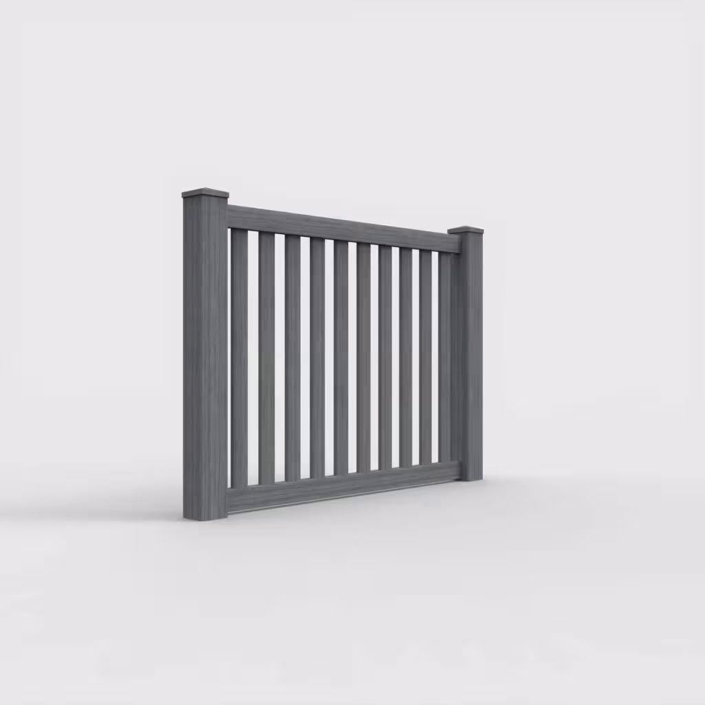 Arctic blend vertical picket 4 ft fence, right-side view