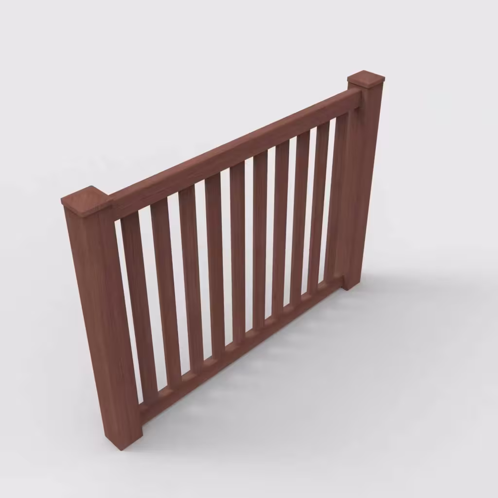 Brazilian blend vertical picket 4 ft fence, isometric view