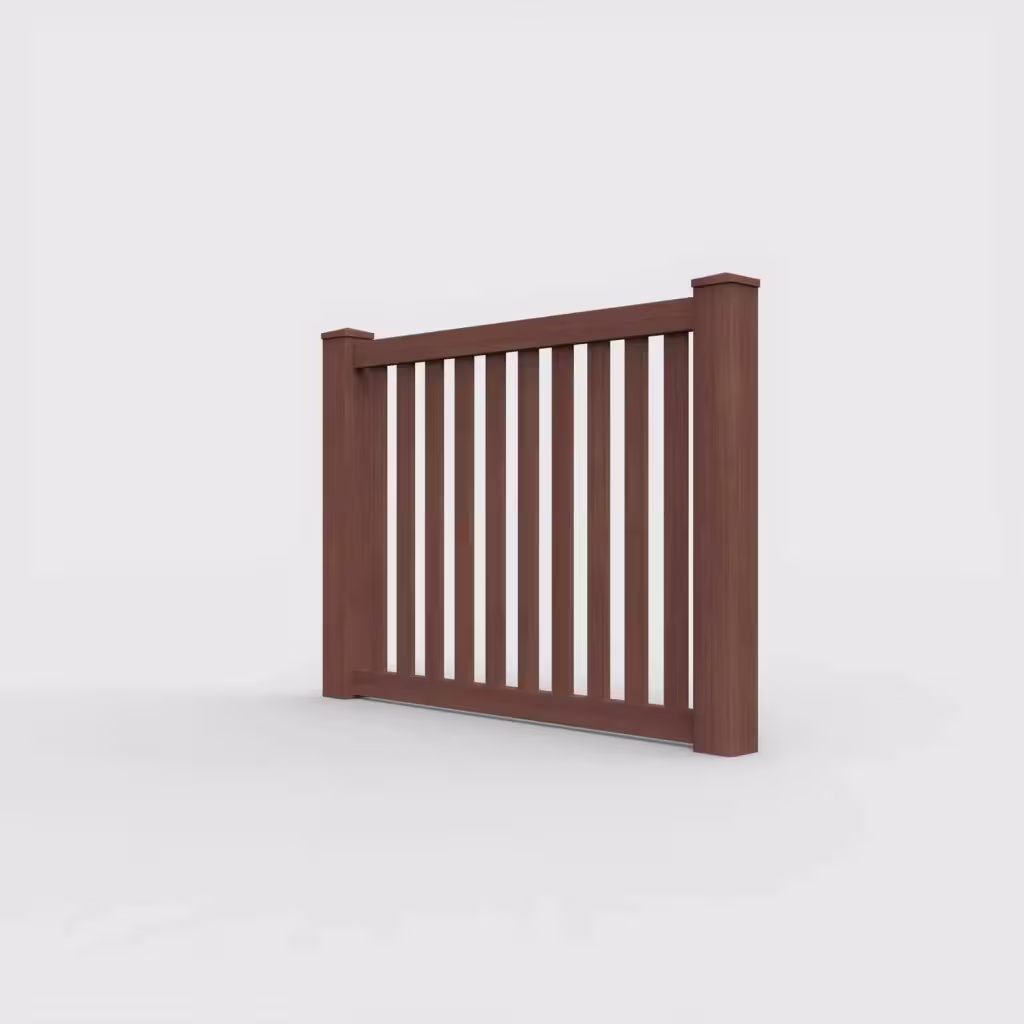 Brazilian blend vertical picket 4 ft fence, left-side view