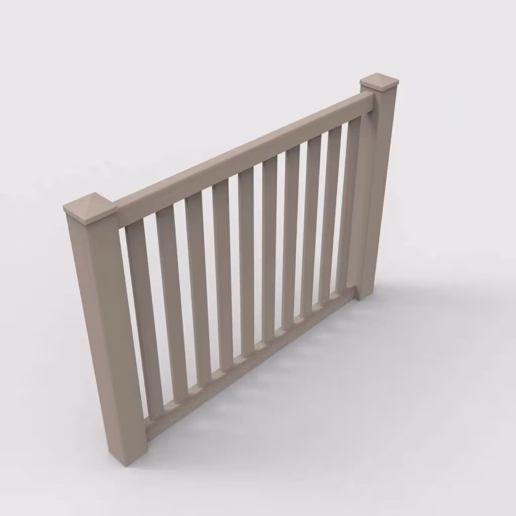 Clay vertical picket 4 ft fence, isometric view