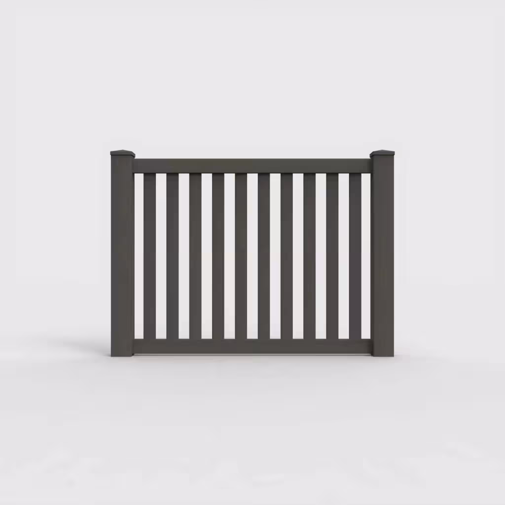 D. walnut vertical picket 4 ft fence, front view