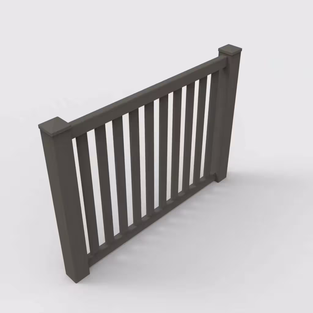 D. walnut vertical picket 4 ft fence, isometric view