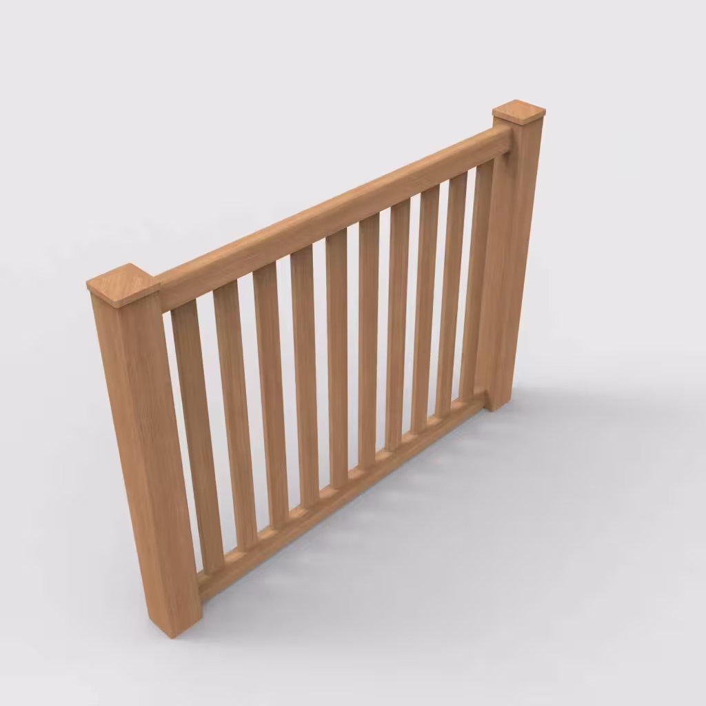 Sierra blend vertical picket 4 ft fence, isometric view