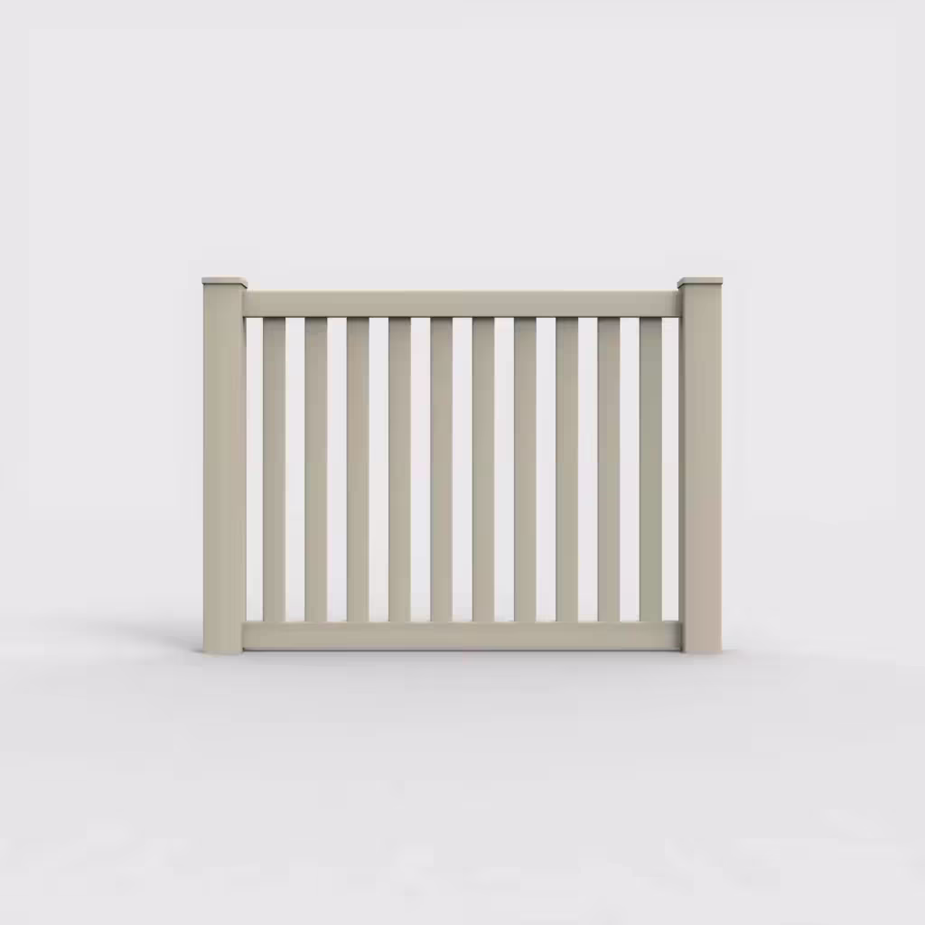 Tan vertical picket 4 ft fence, front view