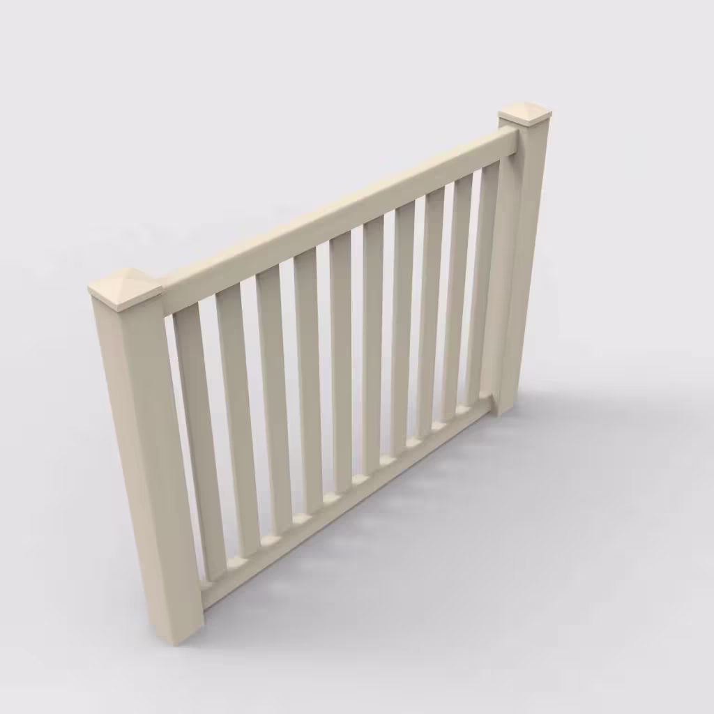 Tan vertical picket 4 ft fence, isometric view