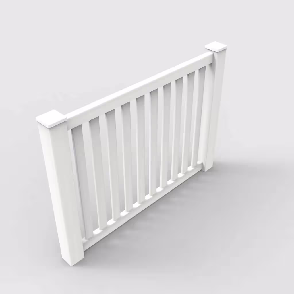 White vertical picket 4 ft fence, isometric view