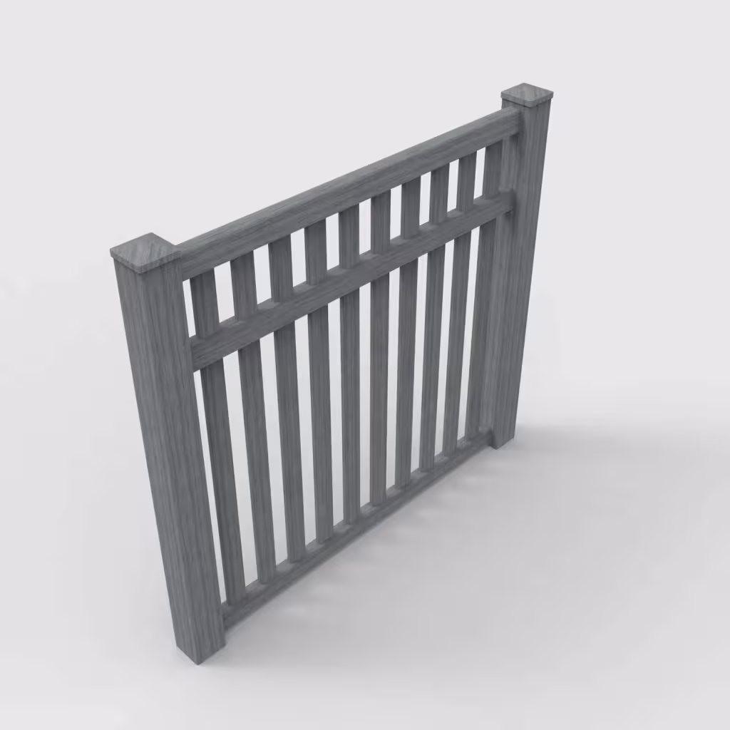 Arctic blend vertical picket 5 ft fence, isometric view