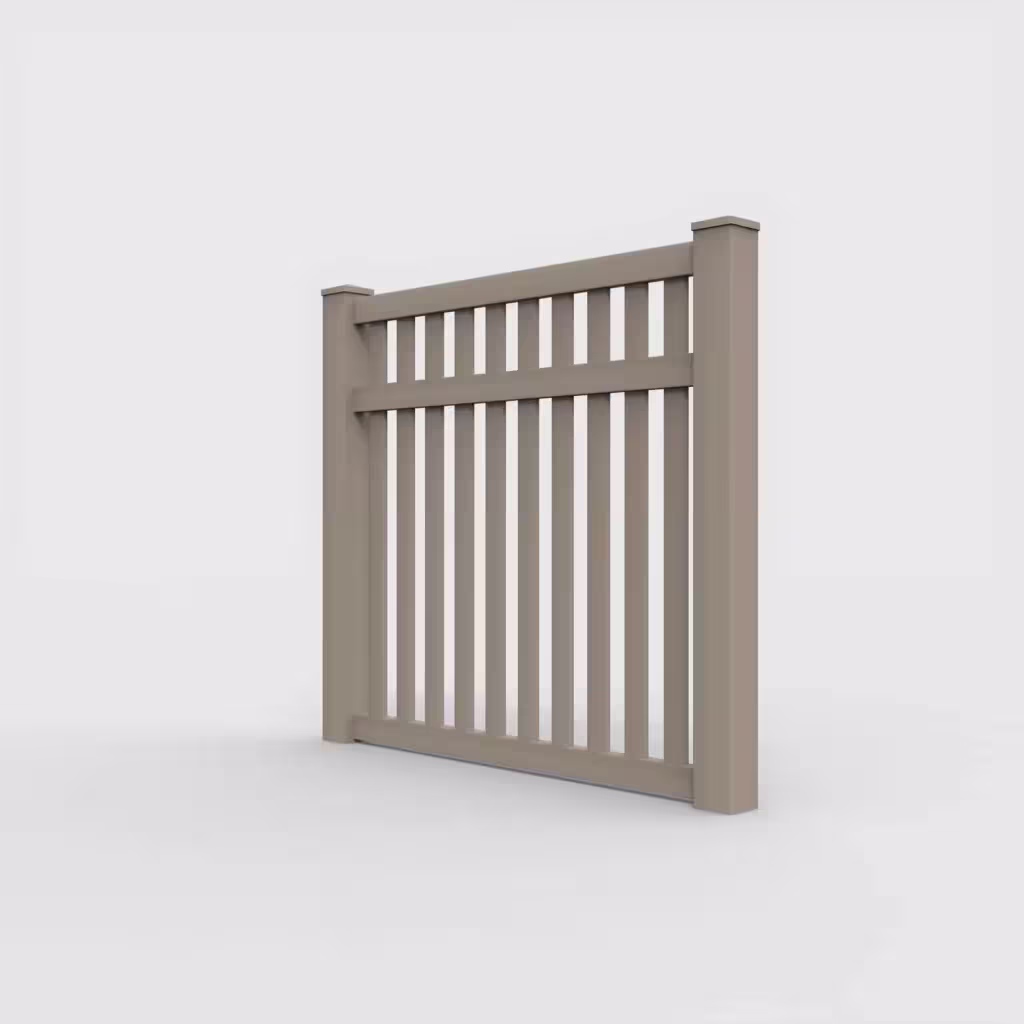 Clay vertical picket 5 ft fence, left-side view