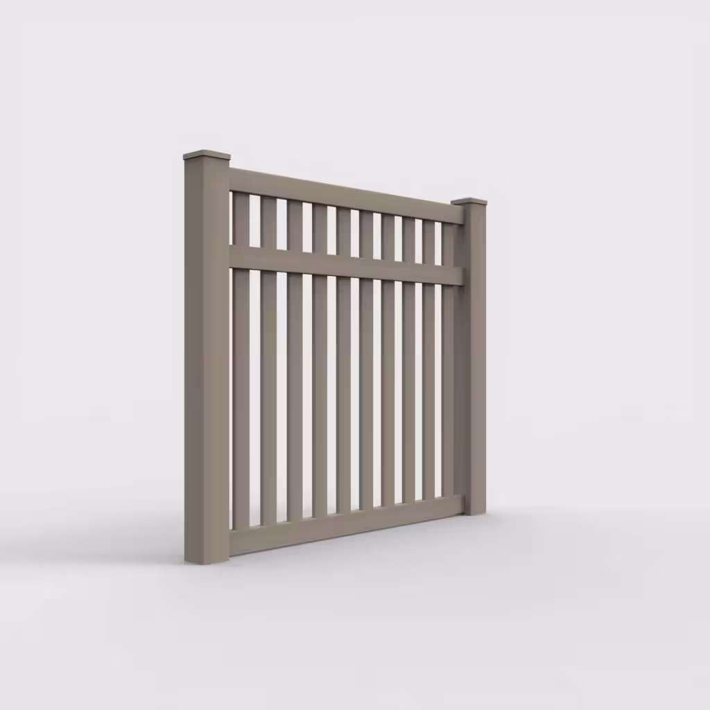 Clay vertical picket 5 ft fence, right-side view