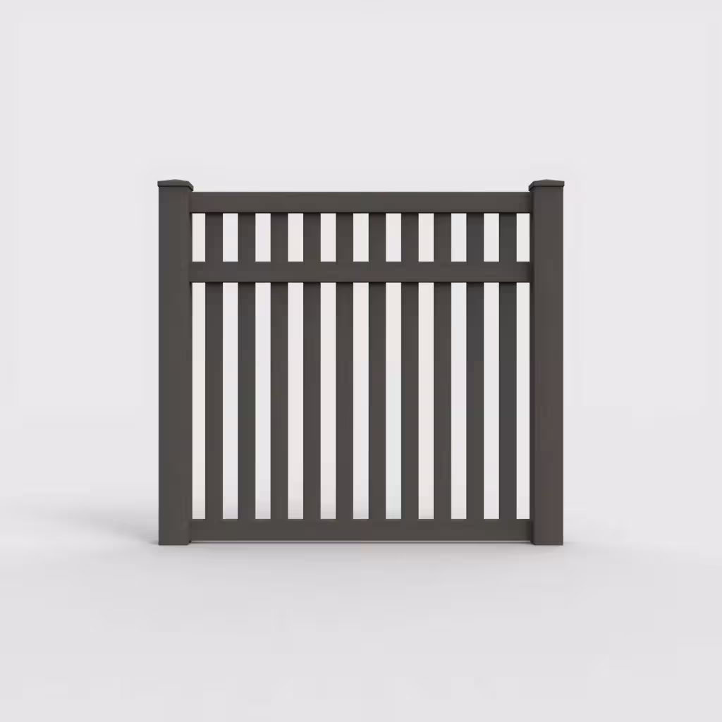 D. walnut vertical picket 5 ft fence, front view