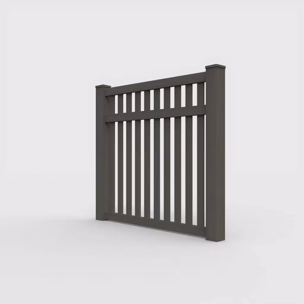 D. walnut vertical picket 5 ft fence, left-side view