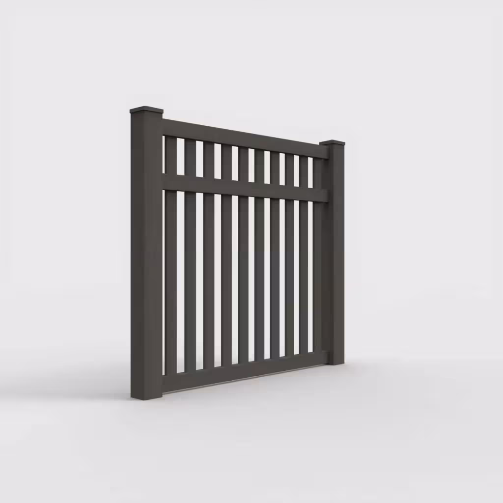 D. walnut vertical picket 5 ft fence, right-side view