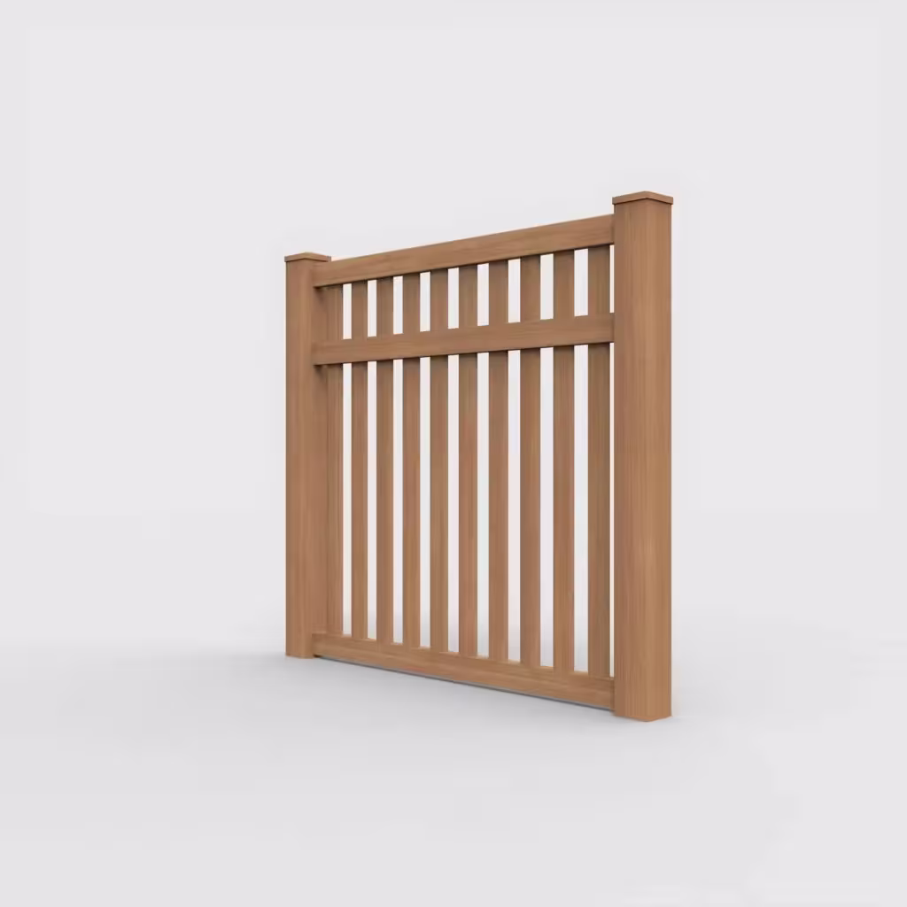 Sierra blend vertical picket 5 ft fence, left-side view