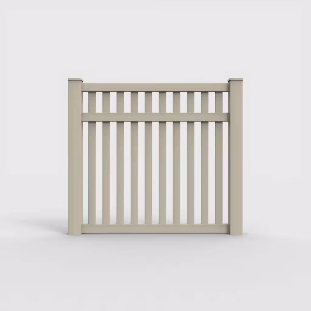 Tan vertical picket 5 ft fence, front view