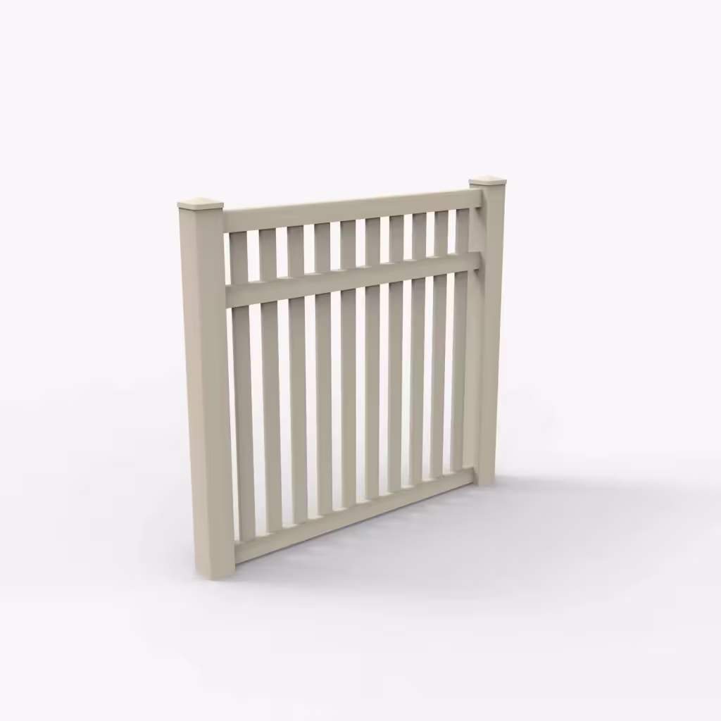 Tan vertical picket 5 ft fence, main view