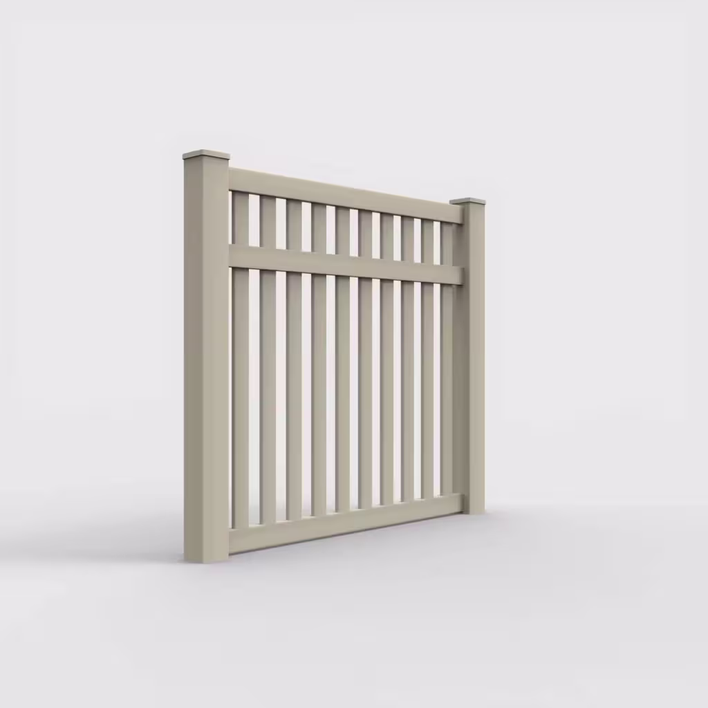 Tan vertical picket 5 ft fence, right-side view