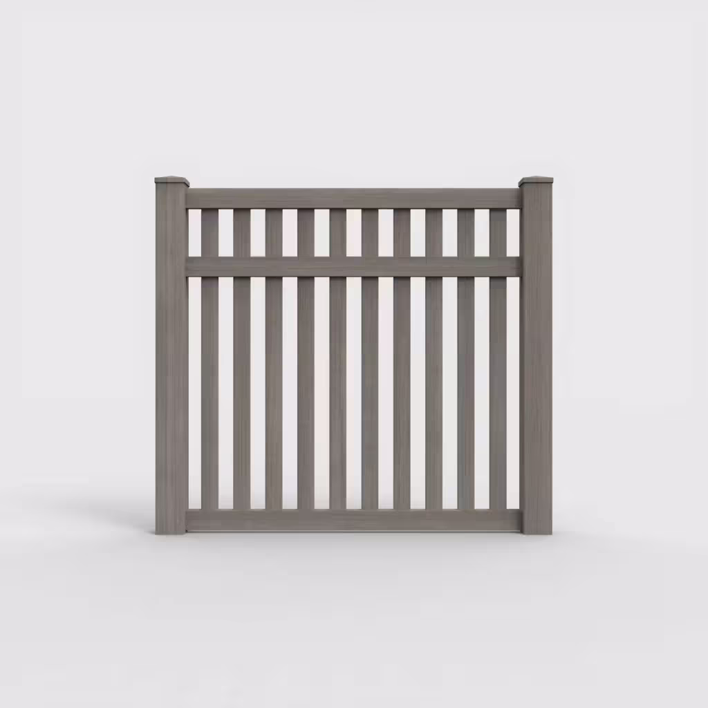 Weathered blend vertical picket 5 ft fence, front view